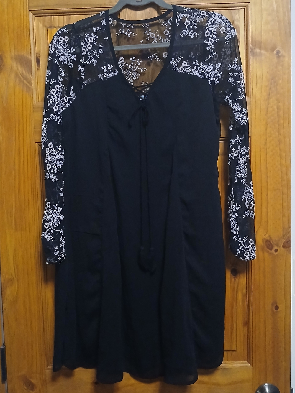 Maurices Black Dress with White Lace Sleeves